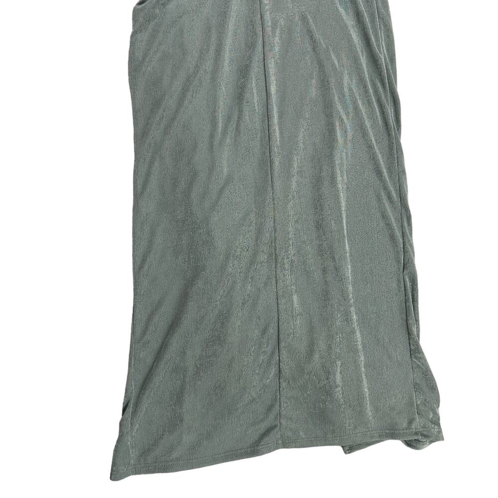 21 SAINTS Womens Sz S Green Midi Dress Crowl Neck Low Back Side Slit Shiny Fairy - Picture 8 of 12